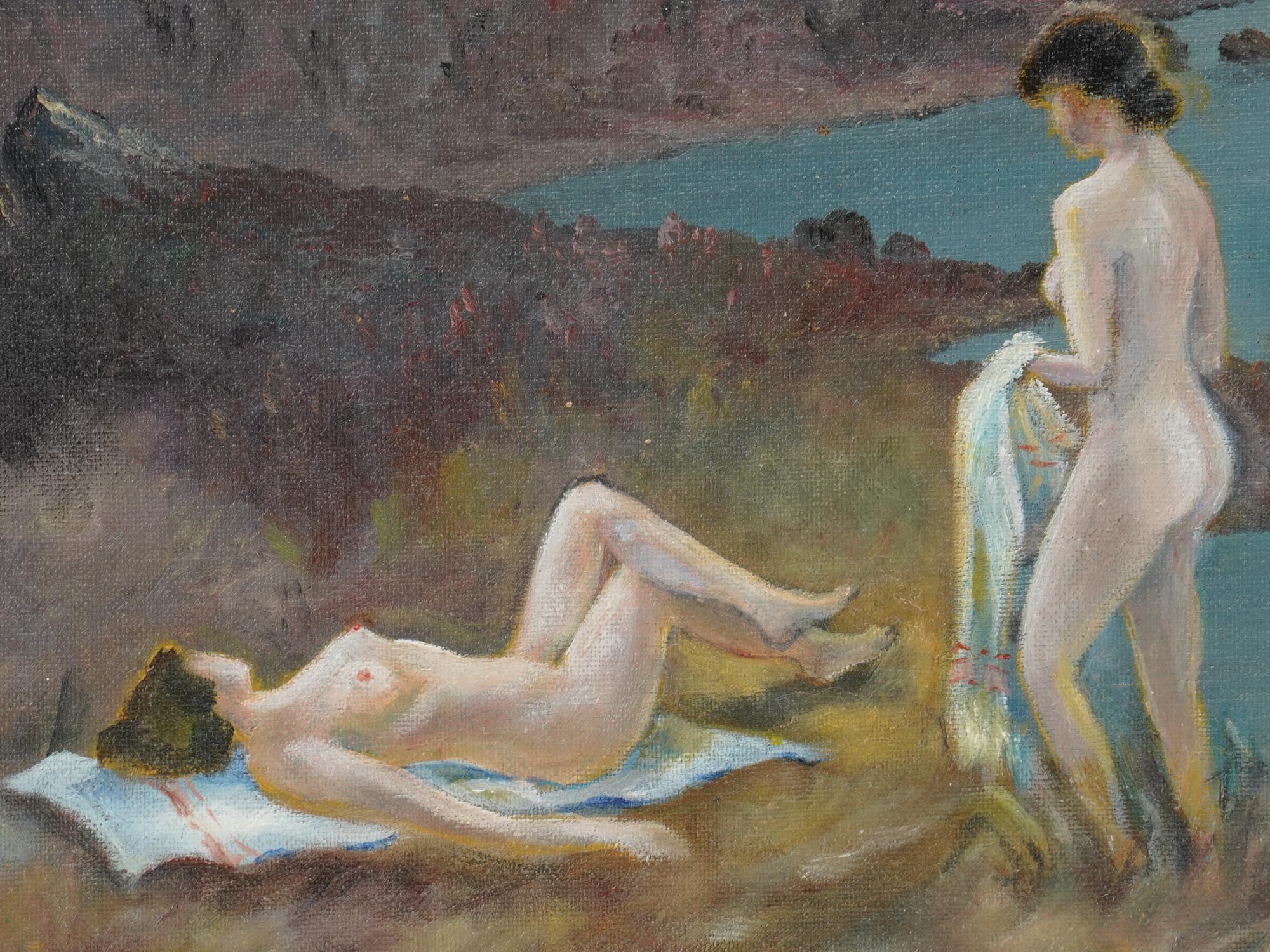 OIL PAINTING NUDE ON THE SHORE SIGNED PAUL CHABAS PIC-2